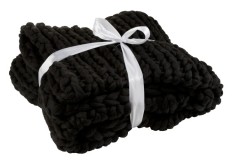 HAND KNITTED PLAID BLACK - BLANKETS, TOWELS